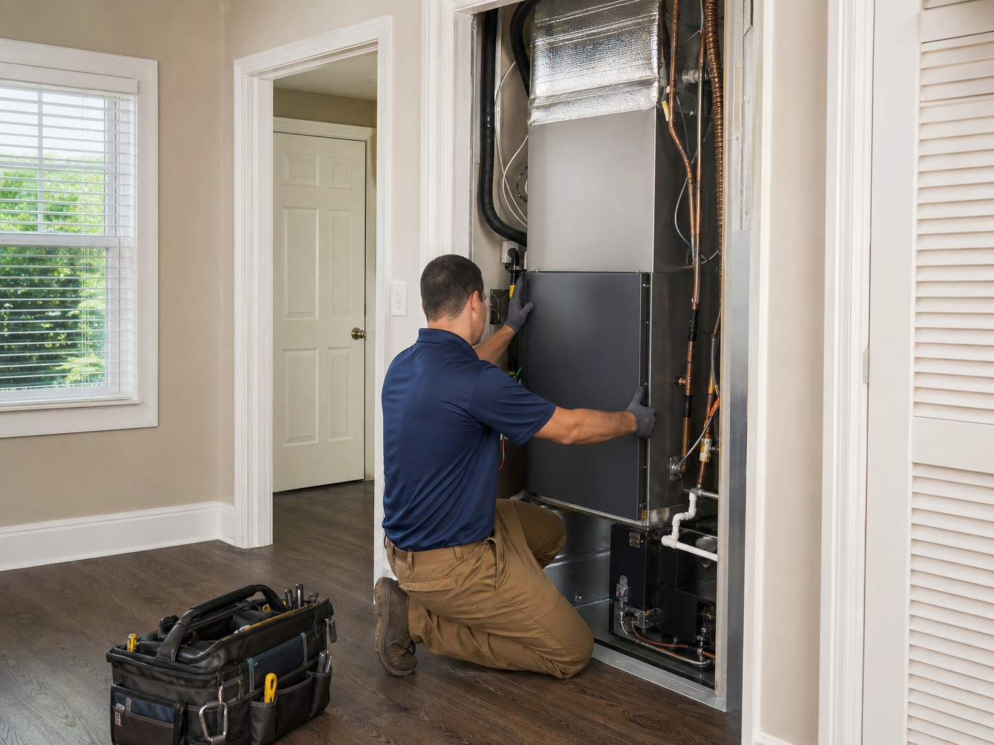 HVAC technician installing a new home comfort system